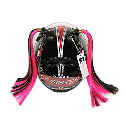 3T-SISTER Helmet Pigtails Gradient Ramp Helmet Braids Ponytail Helmet Hair with Suction Cup with Bowknot for Motor Bike 1PCS 24inch+ Free Bracelet (purple)