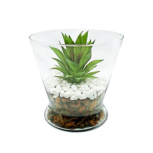 Terrario Plantas - Centros Decorativos de Mesa - Terrario Cristal - Plantas Artificiales Decorativas Pequeñas - Decorar Mesas de Comedor - Planta Mesa Artificial - Incluye Piedra, Madera y Plantas