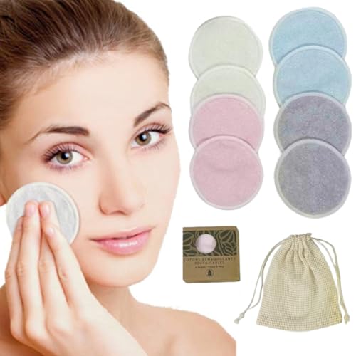 WHYCNJL 8 Piezas Discos Desmaquillantes Reutilizables Lavables de Bambú Reutilizables Fibra de Bambú Algodón Limpiador Exfoliante Facial Esponjas Maquillaje Zero Waste