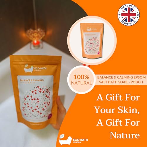 Image of Eco Bath London Balance and Calming Epsom Salt Bath Soak - Pouch 2.2 LB (1kg) | Made in UK | Magnesium Bath Salt with Neroli, Geranium and Chamomile