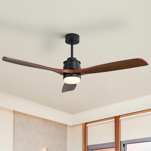 Image of Sofucor 60 inch Ceiling Fan with Lights and Remote, Modern Large LED Wood Ceiling Fan for Indoor Living Room Bedroom Outdoor Patio Porch, Reversible DC Motor