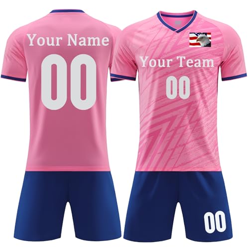 Custom Soccer Jersey for Kids Men Women Make Your Own Personalized Jersey Soccer Uniforms with Your Name Number Team Logo Pink