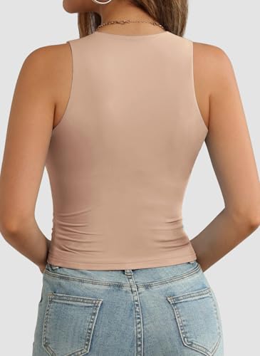 Image of ATHMILE Womens Double Lined Crop Tank Tops Casual Basic Shirts Sleeveless Workout Tops Cute Summer Clothes Teen Girls