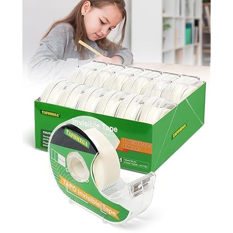Clear Tape Invisible Tape Rolls-12 Packs Gift Wrap Tape Frosted Writable Invisible Tape Bulk-Gift Wrapping Tape with Dispenser-7/10 X 1000 Inches Tape for School Office Craft Job Cover