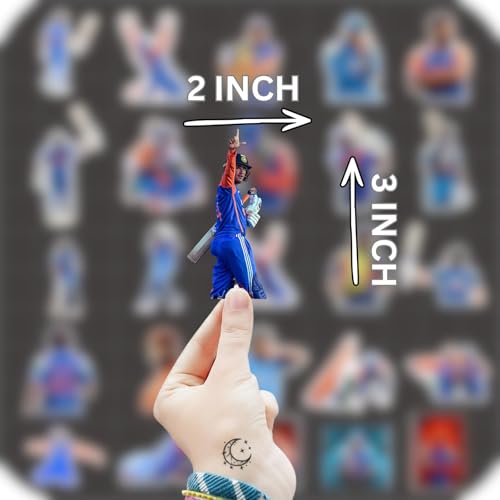 Image of Abhishek Sharma Stickers Pack (25 Pieces) - Cricket Vinyl Stickers for Laptop, Mobile, Water Bottle, Helmet | Waterproof & Durable | Gifts for Cricket Fans | Abhishek Sharma Merch