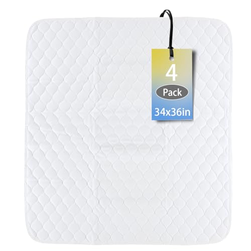 Image of Waterproof Reusable Incontinence Bed Pads Washable Incontinence Underpads 8 Cups Absorbency,Mattress Protector for Adults, Kids and Pets(34 inchx 36 inch inch 4 Pack)