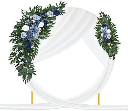 VK Alldo Artificial Wedding Arch Flowers Kit (Pack of 3), Dusty Blue Wedding Arch Draping Fabric Wedding Flowers Floral Arrangement Swag for Wedding Ceremony and Reception Backdrop Decoration