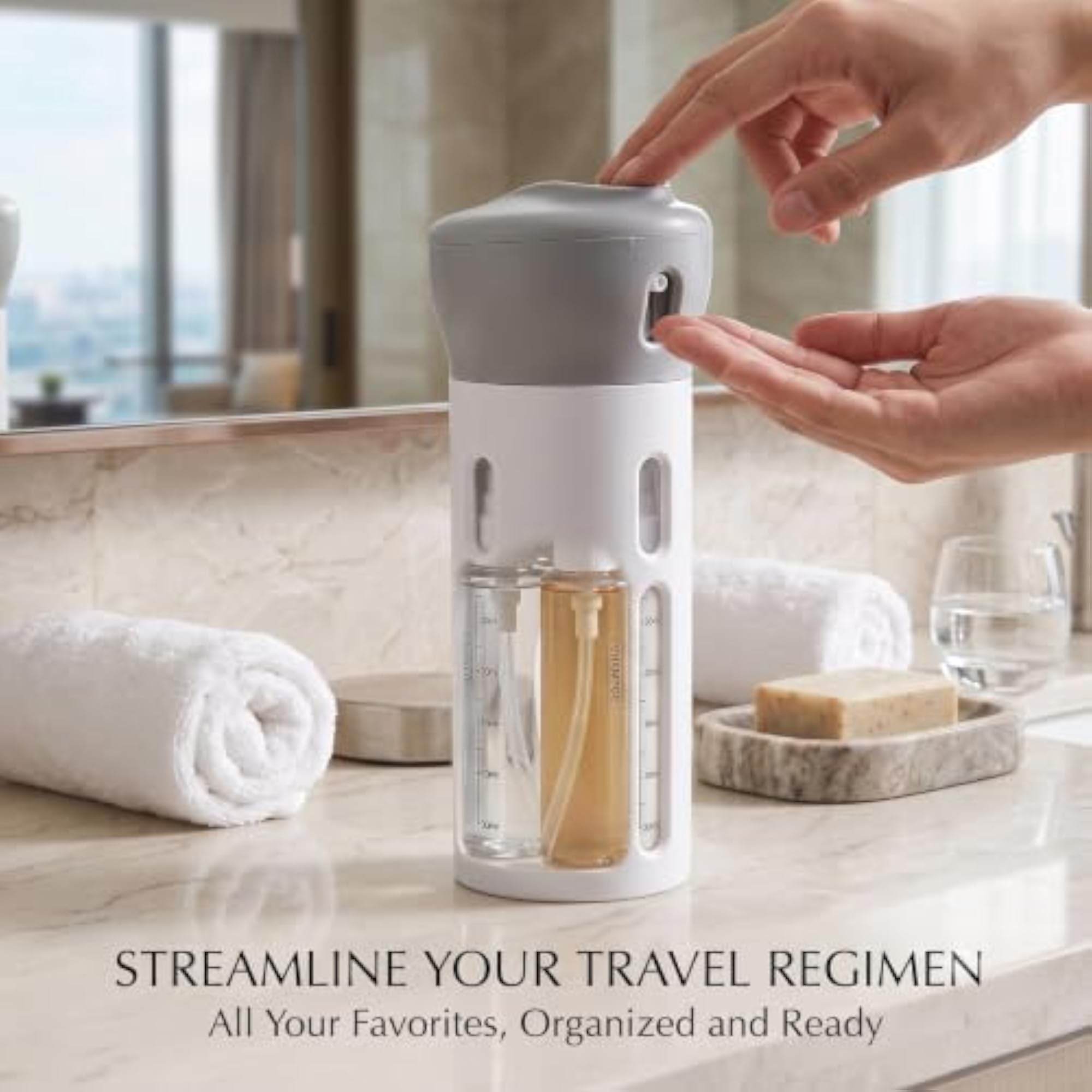 Travel Dispenser Bottle Set, 4-in-1 Design