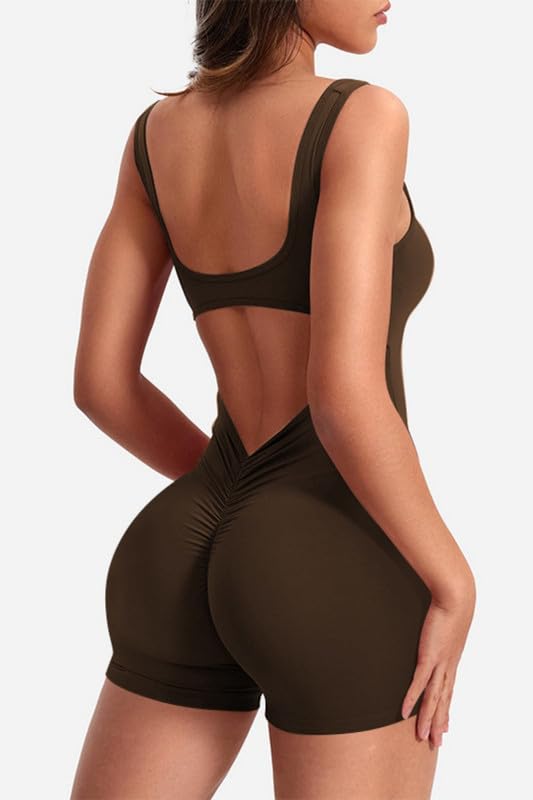 Haibang Combinaison Femme Sport Sans Couture Scrunch Butt Lift Combishort Femme Ete Une PièceJumpsuit Dos nu Combinaison Moulante Sans Manches Col Carré Rembourrée Romper Pour Fitness Yoga Club