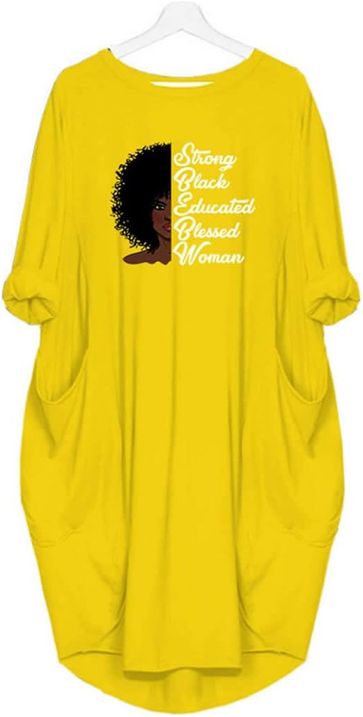 WbJetr Women's Long Sleeve Pocket Dress Black Woman Afro Brave Blessed Tunic Tops