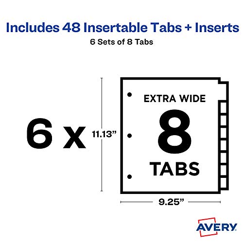 Avery Extra-Wide Big Tab Insertable Dividers For 3 Ring Binders, 8 Tab Sets, White Paper, Clear Tabs, Works With Sheet Protectors, 6 Sets (11254) #TOP4