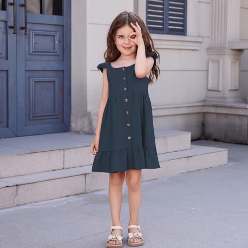 Toddler Baby Girls Summer Dress Ruffle Halter Sleeveless Casual Little Girl Dress with Button 18M-6T2
