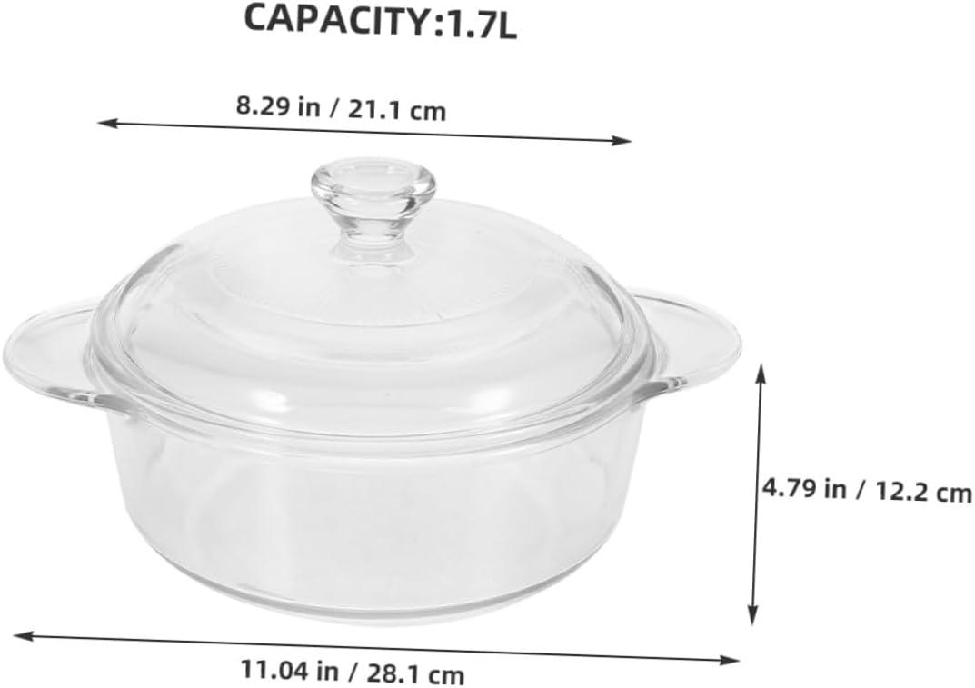 GARVALON Heat-resistant Glass Bowl with Lid 1.7l Large Kitchen Food Bowl for Salad Dessert Serving and Entertaining