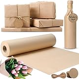 Cieex 30cm x 30m Papierrolle, Recyclingpapier Braunes Kraftpapier mit 30pcs Etiketten & 10m Schnur, Packpapier Geschenkpapier ideal für kverpackungen, Paketverpackungen, Kunst und Handwerk