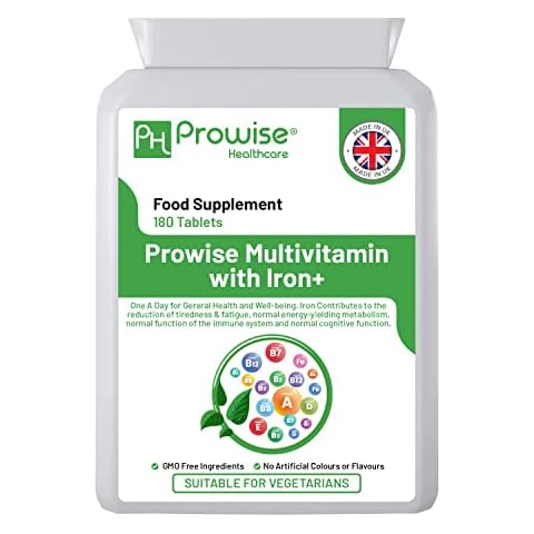 Multivitamin with Iron 180 Tablets (6 Months Dose) | Immune Support | One A Day Multivitamins for Men & Women | UK Manufactured to GMP Guaranteed Quality | Multivitamin Vegetarian by Prowise Cover