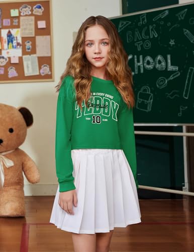 Image of Arshiner Girls Crop Tops Kids Long Sleeve Pullover Sweatshirts Girls Cropped Crewneck Sweatshirt for Teen Girl
