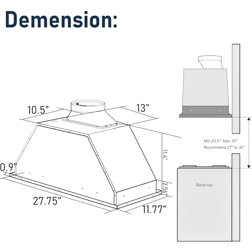 IKTCH 30 inch Built-in/Insert Range Hood 900 CFM, Ducted/Ductless Convertible Duct, Stainless Steel Kitchen Vent Hood with 4 Speed Gesture Sensing&Touch Control Panel(IKB01-30)