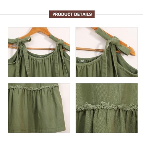 Image of Denim Dress for Women Tie Shoulder Sleeveless Denim Mini Dress Casual Flowy Babydoll Dress Wash Jean Dress