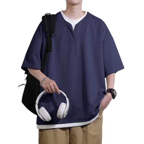 [BesBet] tシャツ メンズ 夏服 五分袖 おおきい サイズ 涼しい ゆったり かっこいい ビッグシルエット なつふく ストリート 人気 シンプル オシャレ 人気 無地 韓国風ファッション カジュアル トップス 柔らかい肌触り 洋服 軽い 柔らかいのサムネイル