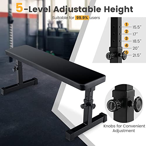 Goplus Flat Weight Bench, 600 Lbs Workout Utility Bench W/ 5-Level Adjustable Height, Heavy Duty Full Body Fitness Equipment For Strength Training, Bench Press For Weight Lifting Indoor Home Gym #TOP2