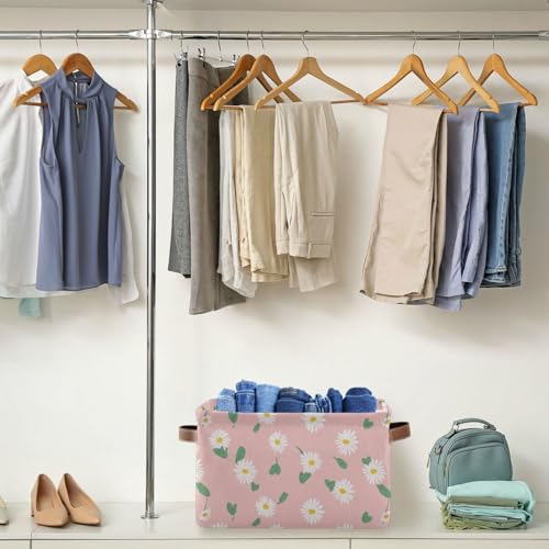 Image of Aslsiy Storage Basket Daisy Spring Daisy Flower Nursery Bins Baby Toys Box Canvas Clothes Shelf Basket Laundry Hamper Gift Basket for Home Closet 2 Pcs