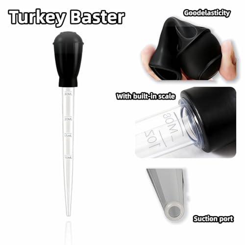 Premium Turkey Baster & Multi-Purpose Syringe, 30ml Heat Resistant Food Baster with Cleaning Brush for Kitchen, Aquarium, Marinade Injector, Basting, Oil Fuel Dispensing (Black) - Thumbnail 6