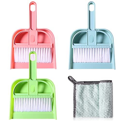 Erduoduo Juego de 3 sartenes para polvo con cepillo, mini escoba de mano herramienta de limpieza para mesa, escritorio, encimera, tablero de llaves Cover