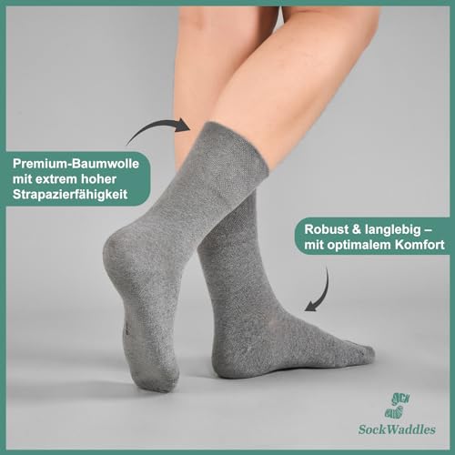SockWaddles SockWaddles 6 Paar Diabetikersocken ohne Gummibund & ohne Naht 97% Baumwolle, Diabetiker Socken mit Komfortbund Hautfreundlich & Atmungsaktiv baumwollsocken für Damen Herren Grau 43-46 - Verwendungsansicht 7 | TV | Video | Foto