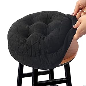 BUYUE Round Bar Stool Seat Cushion, Dia.13 Luxury Fashion Jacquard with Anti-Skid Silicone Bar Stool Cushion Padded (Black, M,1 Count)