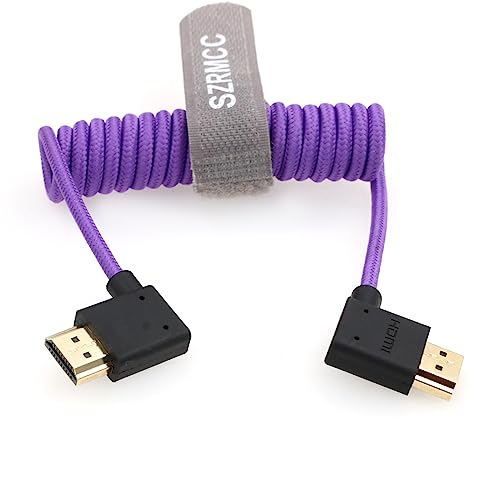 SZRMCC 8k 2.1 HDMI to HDMI Ultra High Speed Coiled Braided Cable for Z Cam E2 Sony FX6 FX9 Canon EOS C70 C300 Portkeys BM5 Atomos Ninjav V Shogun Monitor Left Right Angle