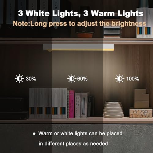 Image of 6 Pack Motion Sensor Under Cabinet Light, Magnetic Rechargeable Warm White 2 Color Under Counter Light, 8 Inch LED Closet for Stair Bedroom Cupboard