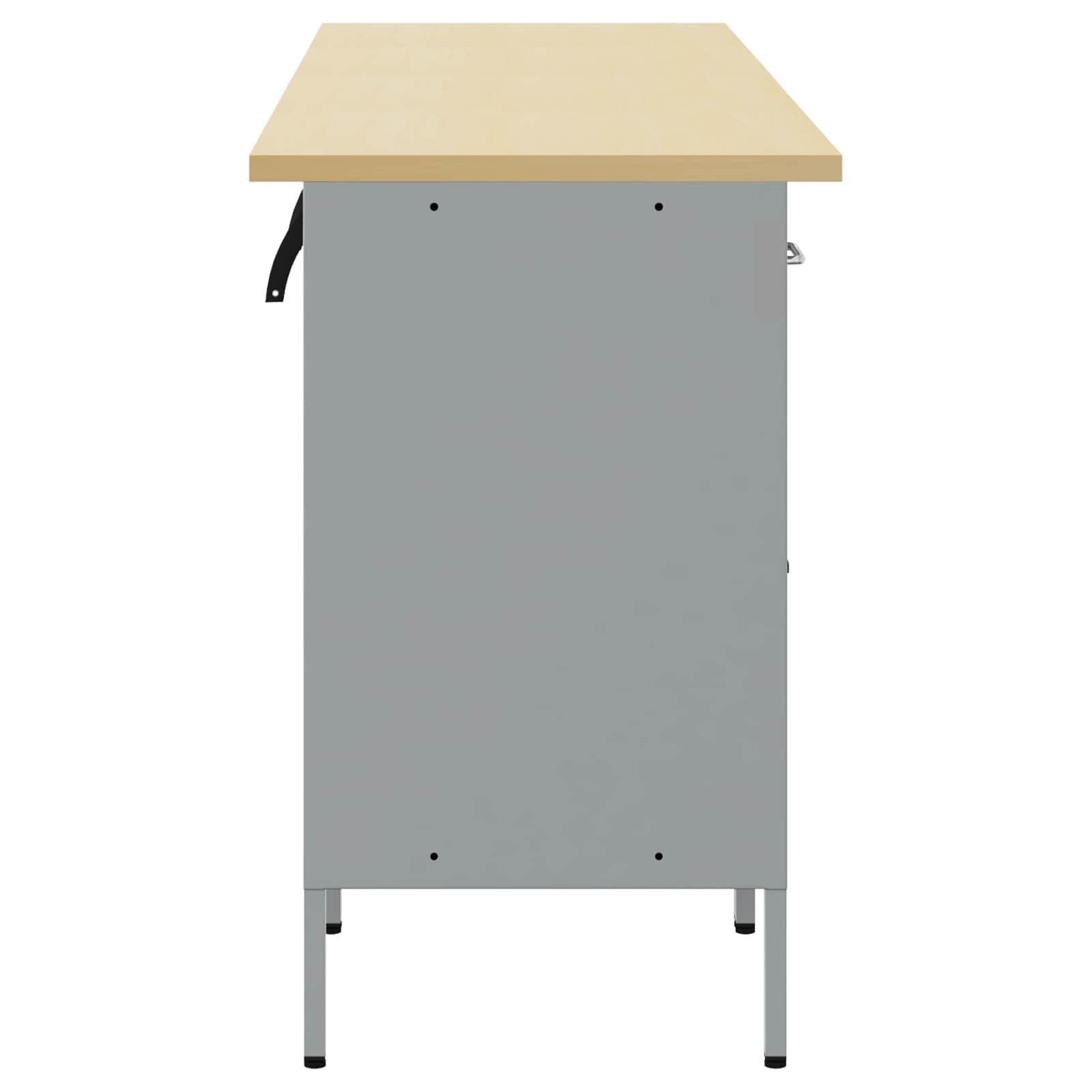 Banco da lavoro con cassetti, 4 pezzi, nero e grigio, 200 x 55 x 85 cm, armadio da officina in legno e acciaio, design industriale loft con ripiani e scomparti, contenitore robusto