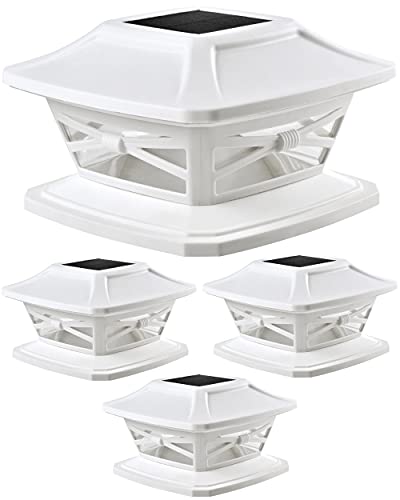 Davinci Lighting Flexfit Solar Outdoor Post Cap Lights - One-Size-Fits-All Base for 4x4 5x5 6x6 Wooden Posts - Bright LED Light - Pearl White (4 Pack)