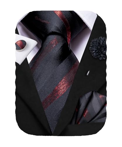 Image of Hi-Tie Men's Silk Ties Formal Woven Classic Necktie Pocket Square Cufflinks Lapel Pin Set Wedding Business