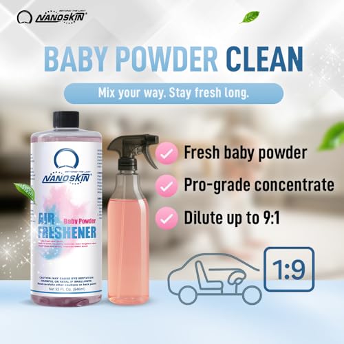 Image of Nanoskin Concentrated Air Freshener - BABY POWDER - Emits Fragrant Scent with Odor Eliminator into The Air to Freshen Interior | Adjustable Dilution up to 9:1 | For Automotive, Home, Office & More