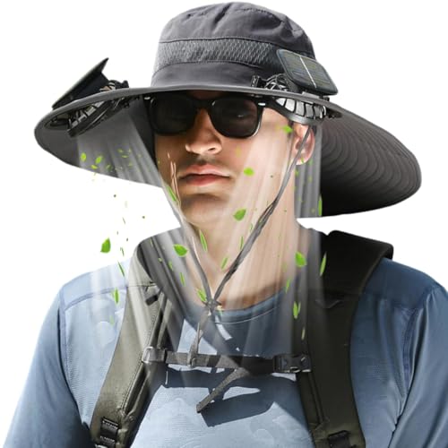 Solar Panel Powered Fan Built in Wide Brim Outdoor Fishing Hat USB Charging Men Ultralight Sun Bucket Mission Cooling Cap Ultra Light Straw 2 Double Solarbrim for Gardening Boonie Summer Beach Sunhat