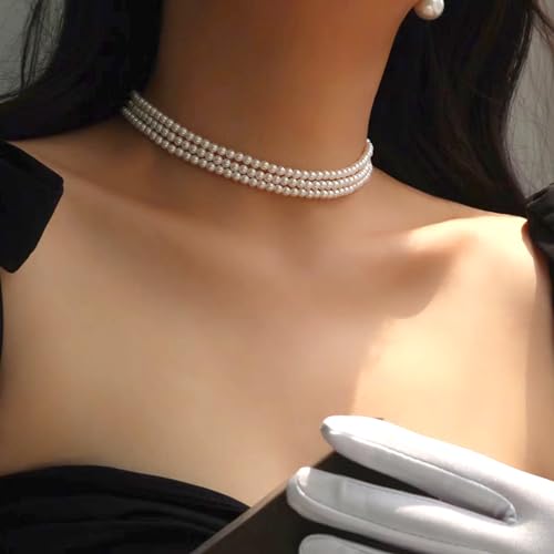 Image of Zeffy Pearl Necklace 4MM /6MM /8MM Dainty Round Imitation Pearl Choker Necklace Wedding Pearl Necklace Delicate Jewelry for Women Simple Bridesmaid Jewelry Gifts