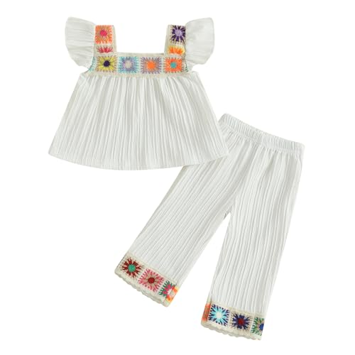 6M-5T Little Girl Clothes Boho Outfit Straps Hearts Shirts Cami Tank Tops Wide Leg Pants Baby Girl Summer Clothes