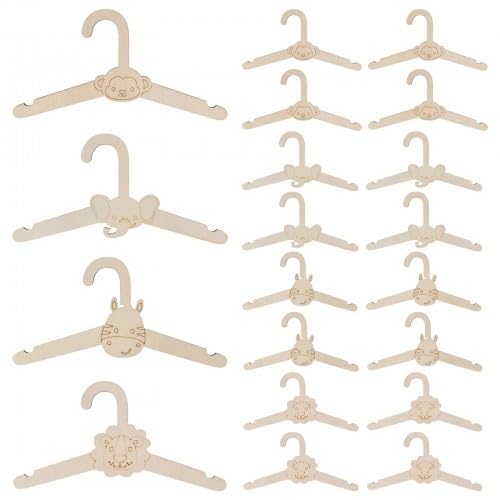 20 Piezas Perchas de Madera para Bebé y Niño, Antideslizantes Perchas de Bebé para Ropa para Infantiles con Forma de Animales, para Ropa, Chalecos, Blusas, Pantalones
