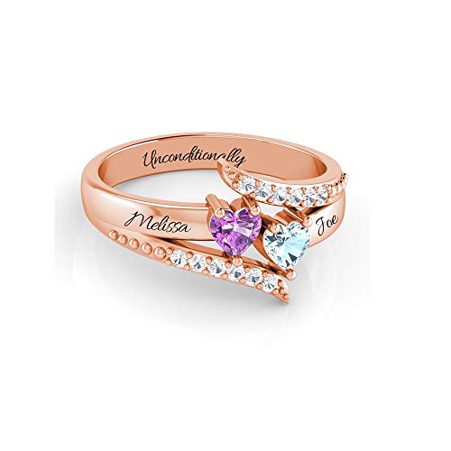 Personalized Promise Rings for Her Custom Couples Name Ring for Women Mother Rings with 2 Simulated Birthstones (7)