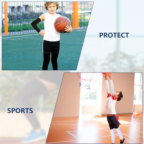 Image of 4 Pairs Kids Leg Sleeves Compression and Arm Sleeves,Youth Leg Sleeves Arm Wraps with Anti-slip Silicone Strips