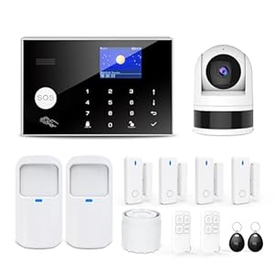 Home Security System with Camera, WiFi + GSM Home Alarm Kit with Phone App Alert, Door/Window Sensor, Remote Control for Apartments (13 Pieces)