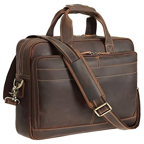 Polare Full Grain Leather 16.5'' Laptop Bag Briefcase for Men Business Messenger Work Bag Fits 15.6'' Laptop (Dark Brown) Cover