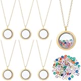 SOFPLATE 1 caja de 6 colgantes de Medallón de Acero Inoxidable Medallón Flotante Dorado con Memoria Piedra de Nacimiento Redonda Plana Pulida Recuerdo Colgante con Imagen Viviente Collar para Mujer Co