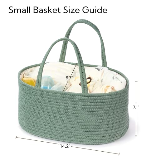 Image of Diaper Caddy Organizer, Empty Gift Basket for Newborn Essentials, Baby Storage Basket, Stylish Gift Bag for Baby Shower, Boys and Girls - Small, Sage Green