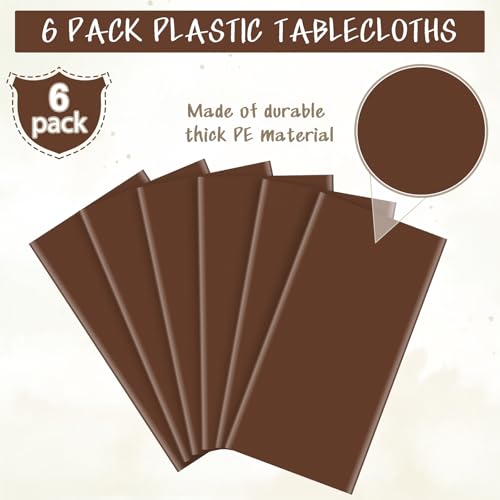 YIDAKO 6Pcs Brown Plastic Tablecloths for Rectangle Tables,Disposable Chocolate Table Cloth,Waterproof Tan Table Cover for Fall Thanksgiving Harvest Birthdays Weddings Party Decorations,54 x 108 Inch by YIDAKO - Used condition - Image 4