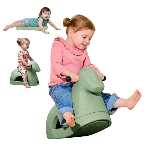 Image of Nuby Rock 'N Ride Rocking Horse for Kids - Ride, Rock & Scoot Toy for Indoor & Outdoor Play - Balance & Coordination Development Toy - Ages 12+ Months - Green Horse