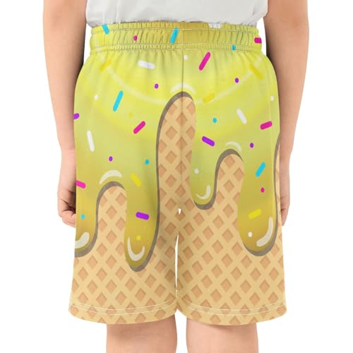 Boys Casual Shorts Athletic Gym Shorts with Elastic Waist Pocket Ice Cream Summer Sports Active Kids Clothes 7-15Y4