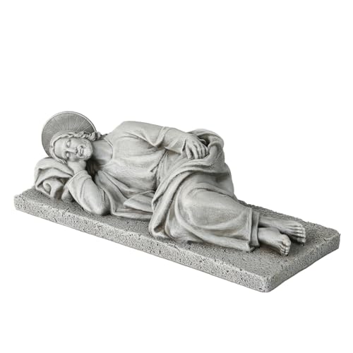 Sleeping Joseph on Slab Statue,9 inch St. Joseph Statue,Peacefully Praying Patron Saint Jose Sleeping for Unemployed,San Jose san Dormido Tabletop Figurine,Catholic Gift for Father's Day（Stone Color）
