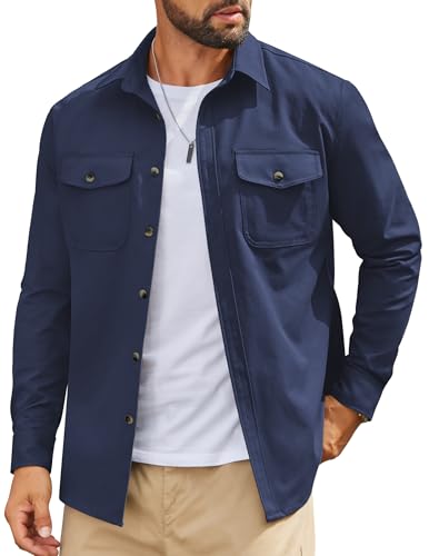 COOFANDY Mens Long Sleeve Button Down Shirt Casual Shirts for Men Shirt Jackets Casual Stylish Navy Blue